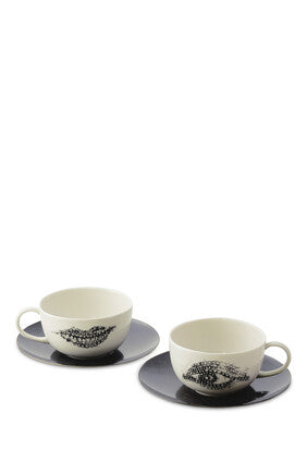 Black Mosaic Eye and Lip Turkish Coffee Set Of 2