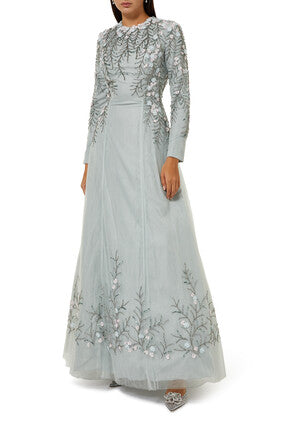 Long Sleeves Beaded Gown